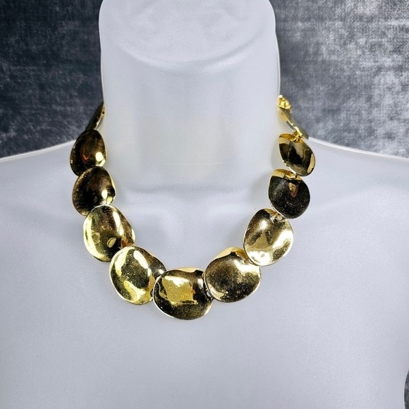 Vintage Petal Necklace Choker Goldtone Statement Estate Jewelry 17" - Picture 9 of 9
